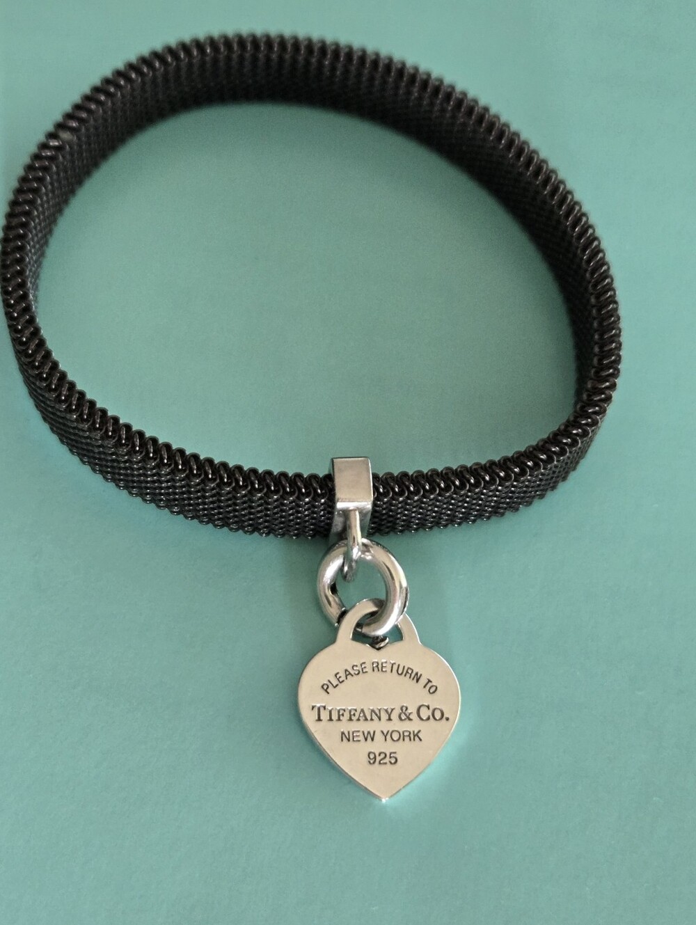 Tiffany & Co Steel Mesh Stretch Bracelet with Small Heart RTT Tag